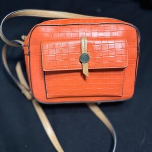 St Johns Bay Orange Croc Embossed Crossbody Bag with Adjustable Strap‎